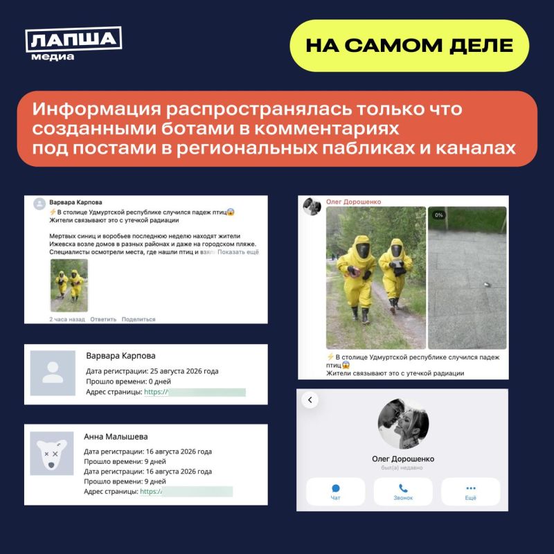 В соцсетях пишут, якобы в столице Удмуртской Республики массово гибнут птицы на фоне утечки радиации В соцсетях пишут, якобы в столице Удмуртской Республики массово гибнут птицы на фоне утечки радиации